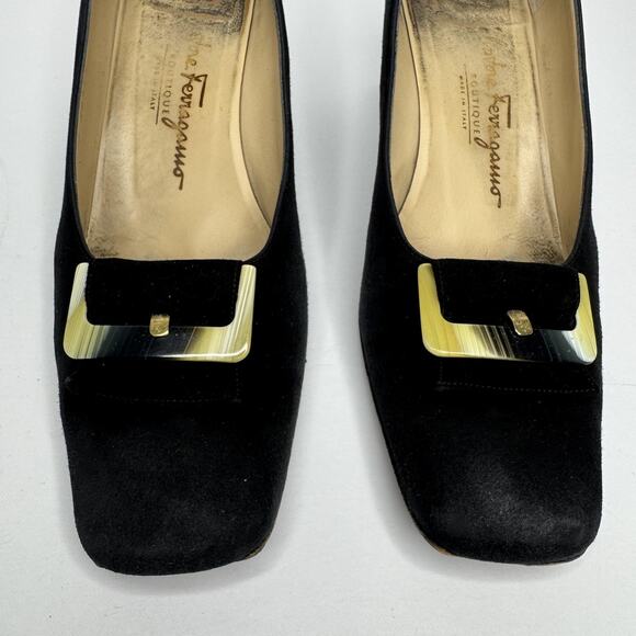 Salvatore Ferragamo Shoes - Vintage Salvatore Ferragamo Shoes Womens Size 8.5 Black Suede Heel Pumps Italy